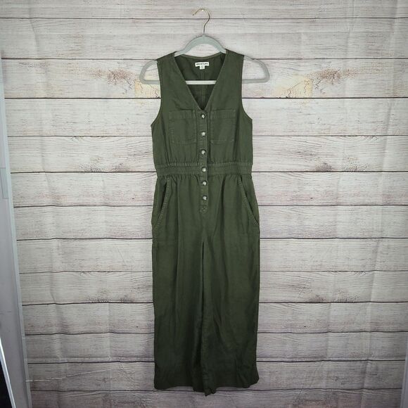 Whistles Ria Denim Jumpsuit Green Cropped Wide Leg Lightweight Button Front - Picture 1 of 8